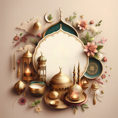 Wall Mural - Eid mubarak greeting card with blank space for text, Ramadan mubarak banner, Muslim festival