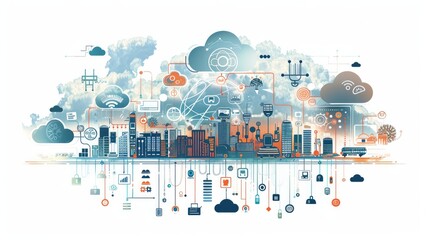 Wall Mural - The fusion of cloud computing and the Internet of Things (IoT) is depicted in this conceptual illustration