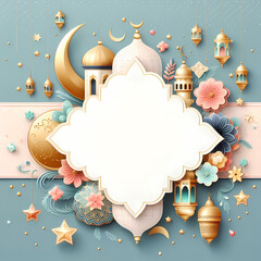 Wall Mural - Eid mubarak greeting card with blank space for text, Ramadan mubarak, Arabic islamic festival, Celebration of eid