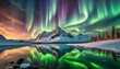 Aurora Borealis over Snow-Capped Mountains, Reflected in Water