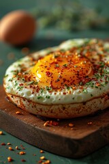 Wall Mural - An egg on a bread with spices. Generative AI.