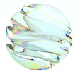 3d render abstract art with surreal glass sphere or ball in deformation in curved wavy round lines forms with dispersion rainbow color spectrum prism effect on isolated white background