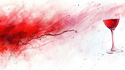 Wall Mural - a painting of a glass of red wine with a splash of paint on the glass and a red and white background.