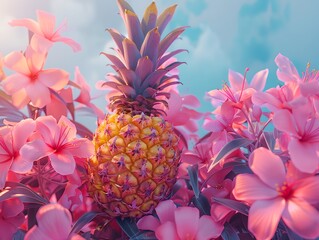 Wall Mural - Colorful summer pineapple concept art