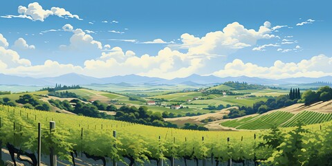 Wall Mural - Vineyard at sunny day, green vines and ripe grapes