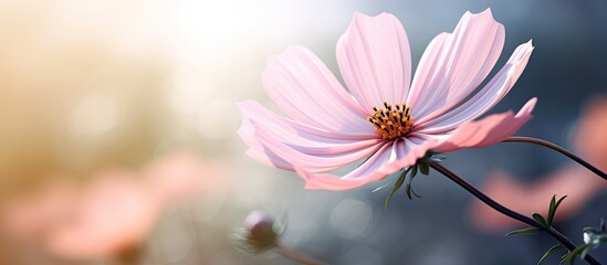 Canvas Print - A close-up of a pink flower with a soft focus background, showcasing its delicate petals against a blurred backdrop. The flower stands out in its natural surroundings, adding a touch of beauty to the