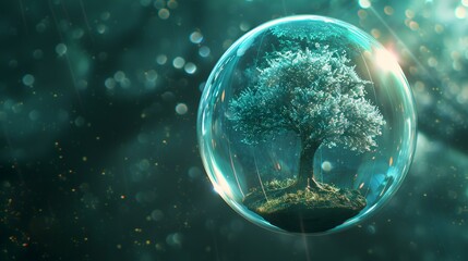 Wall Mural - Crystal ball with a tree inside, 3d render illustration, abstract background