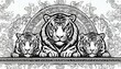 Czarno-biała tapeta, rysunek z tygrysami