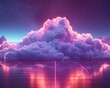 Wide shot of a popular keyword shaped cloud formation above a heavenly disco dance floor in a minimalist style