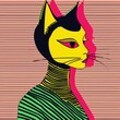 Cat Line Drawings Intense Colors Pop Lines Style - Doll Core Green and Pink 1950s Pop Theme Background created with Generative AI Technology