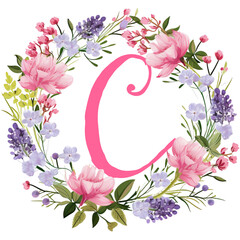 Wall Mural - Flower Wreath Letters Monogram