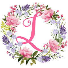 Wall Mural - Flower Wreath Letters Monogram