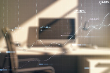 Poster - Multi exposure of creative statistics data hologram and modern desktop with laptop on background, stats and analytics concept