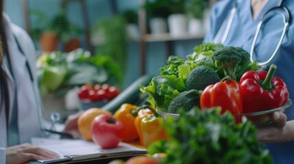 Aufkleber - A woman holding a plate full of fresh vegetables, suitable for healthy eating concept