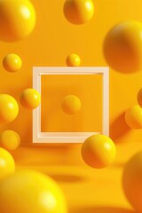 Poster - Square frame surrounded by oranges on a bright yellow background, suitable for food or kitchen-themed designs