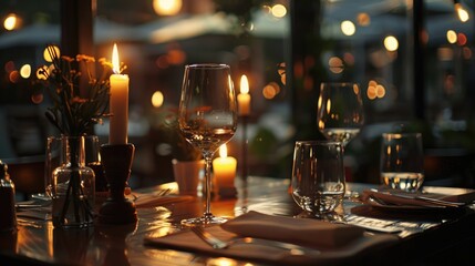 Poster - A beautifully arranged table with candles and place settings. Perfect for dining concepts