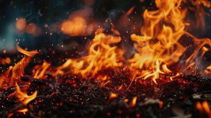 Poster - A close up of a fire with lots of flames. Suitable for various design projects