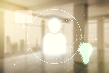 Aufkleber - Double exposure of social network icons hologram on empty room interior background. Networking concept