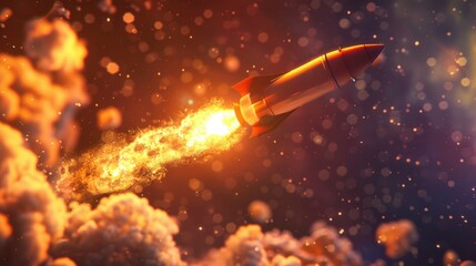 Poster - A rocket soaring through the air, suitable for science and technology concepts