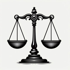 Silueta de balanza de justicia clásica y sencilla. Icono de línea de escalas de justicia. Signo de escala de juicio. Símbolo de derecho legal. Elemento de diseño de calidad. 