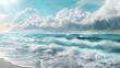 A painting of waves crashing on a beach, suitable for travel and nature concepts