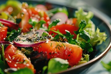 Poster - Close up of a plate of food with fresh vegetables. Ideal for food blogs or healthy eating articles