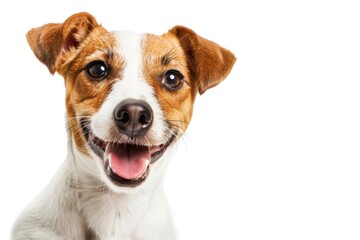 Poster - A lively brown and white dog showing its excitement. Ideal for pet-related designs