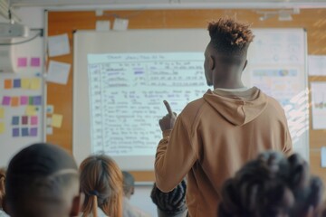 Wall Mural - A man presenting in front of a classroom. Suitable for educational concepts