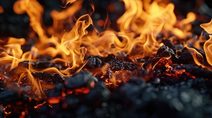 Poster - A detailed view of flames in a fire. Suitable for various projects