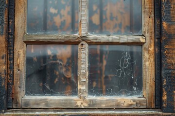 Aufkleber - Close-up view of a window on a wooden building. Suitable for architectural and construction concepts