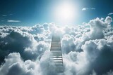 Fototapeta Na sufit - A ladder reaching through the clouds at the gate of heaven.