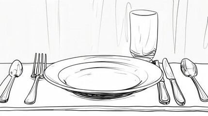 Poster - Drawing of a table setting with utensils, perfect for restaurant menus or food blogs