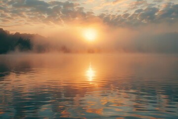 Aufkleber - Scenic view of sun setting over water, suitable for nature and travel themes