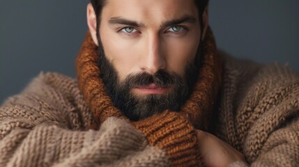 Poster - A man with a beard wearing a sweater. Suitable for various projects