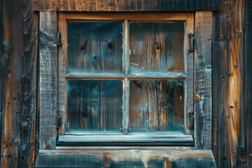 Poster - A wooden window with a glass pane, suitable for architectural and interior design projects