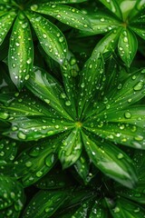 Poster - Close-up of a green plant with fresh water droplets, perfect for nature and botanical designs
