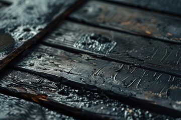 Poster - Close up of a piece of wood on a table, suitable for backgrounds or textures