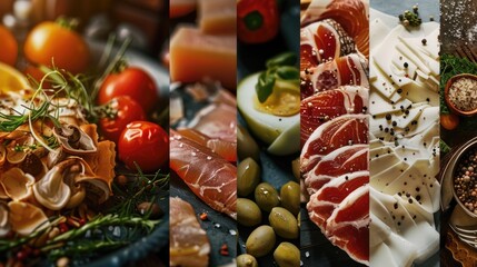 Poster - Assorted food spread on a table, suitable for food blogs and restaurant promotions