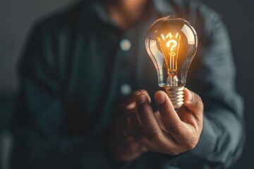 Poster - Person holding a light bulb. Great for concepts related to ideas and creativity
