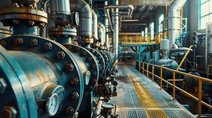 Poster - A large room filled with pipes and valves. Perfect for industrial concepts