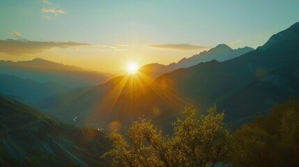 Canvas Print - Beautiful sunset over a majestic mountain range. Perfect for nature and landscape themes