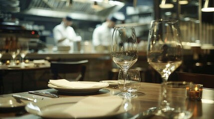 Poster - Table setting with wine glasses and plate. Perfect for restaurant or dining concept