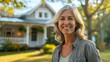 © progressman - a woman standing in front of a house smiling
