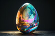 Easter egg design with a glass texture and retro wave elements on dark background Сlassic holiday symbolism and modern aesthetics 3D minimalist