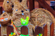Easter decorative straw rabbit bunnies in Easter market in Prague, Czech Republic