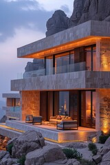 Sticker - Modern minimal mediterranean style villa in a luxury mountain tourism destination