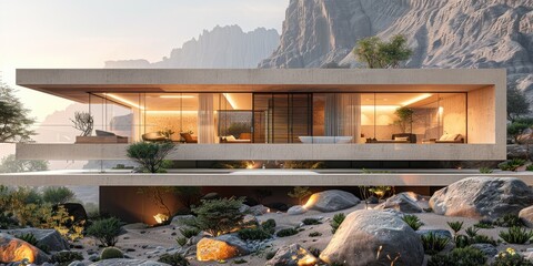 Wall Mural - Modern minimal mediterranean style villa in a luxury mountain tourism destination