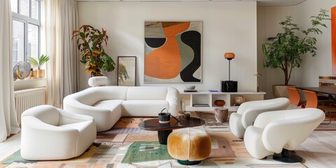 Wall Mural - Postmodernist style living room with furniture, art and painting