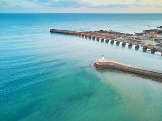 Canvas Print - Aerial drone view of lighthouse in Les Sables d'0lonne, France