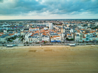 Canvas Print - Aerial drone view of sand beach in Les Sables d'0lonne , France